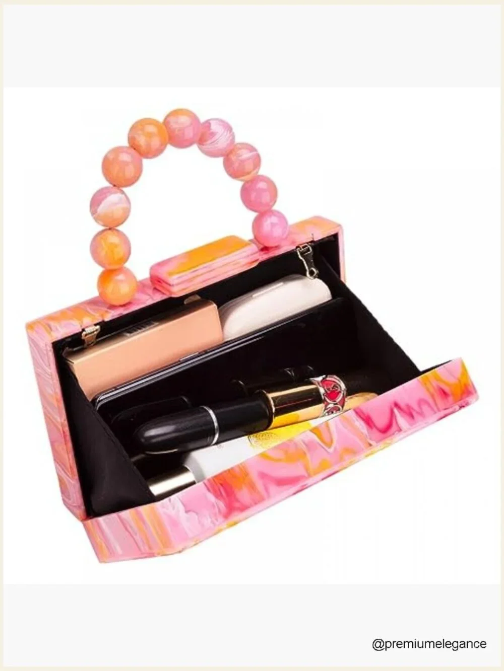 Acrylic Clutch Purse with Marbling Beads Chain Crossbody Bag for Evening